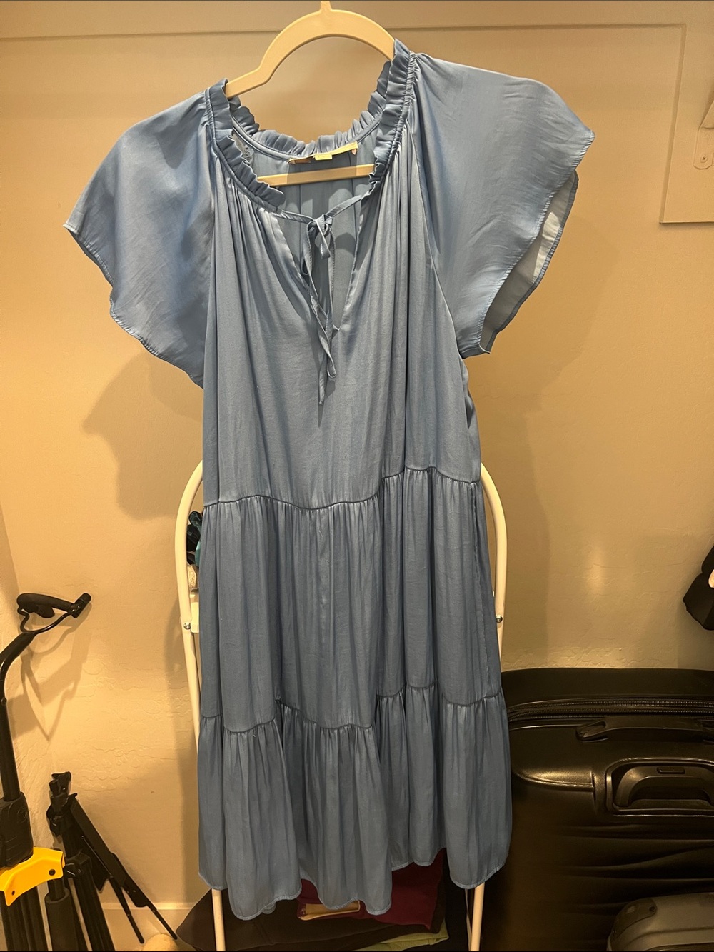 LOFT Sky Blue Tie-Neck Tiered Midi Dress